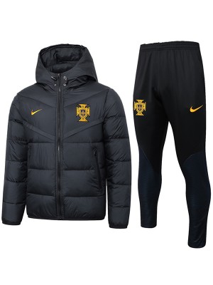 Portugal hoodie cotton-padded jacket football sportswear tracksuit full zipper men's training black kit outdoor soccer coat 2024