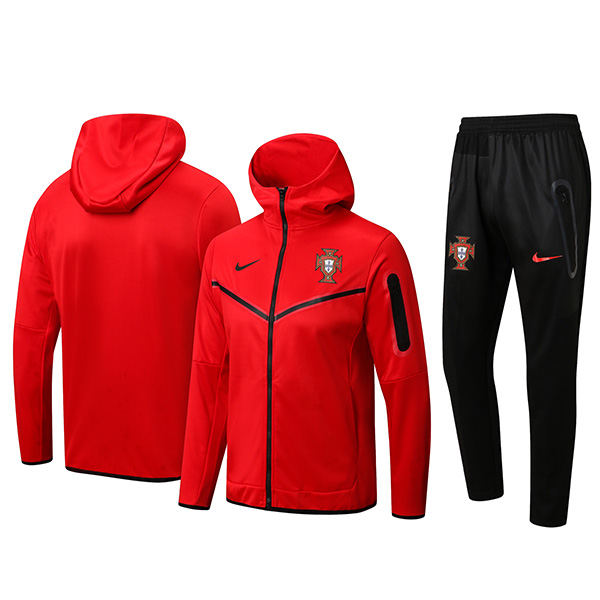 Portugal felpa con cappuccio giacca calcio abbigliamento sportivo tuta cerniera completa uniforme da uomo kit di allenamento atletico calcio all'aperto cappotto rosso 2022