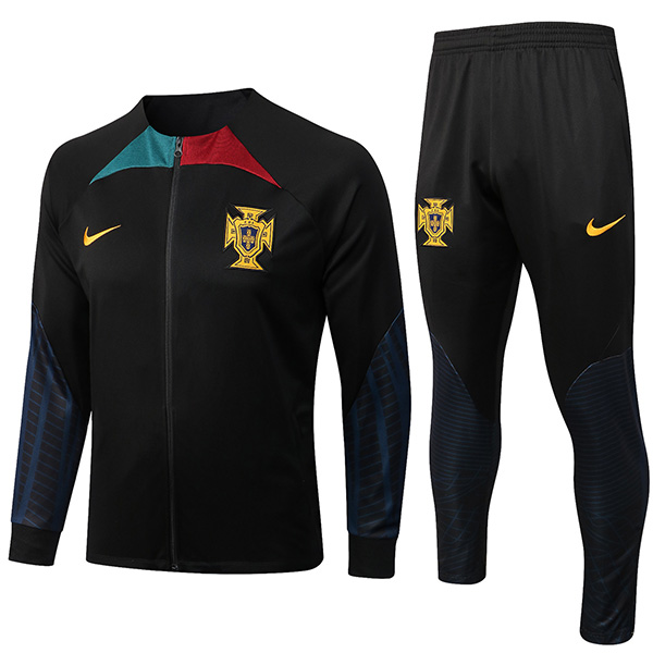 Portugal giacca nera da calcio abbigliamento sportivo tuta cerniera completa uniforme da uomo kit da allenamento cappotto da calcio all'aperto 2022-2023