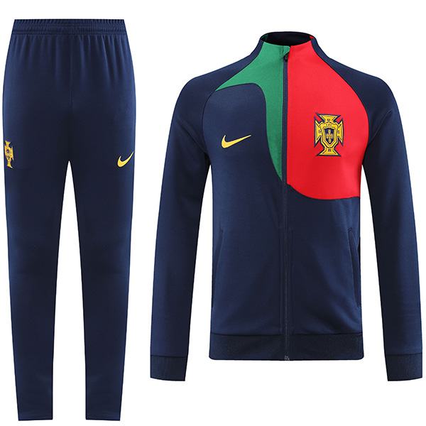 Portugal giacca da calcio abbigliamento sportivo tuta cerniera completa uniforme da uomo kit da allenamento navy cappotto da calcio all'aperto 2022-2023