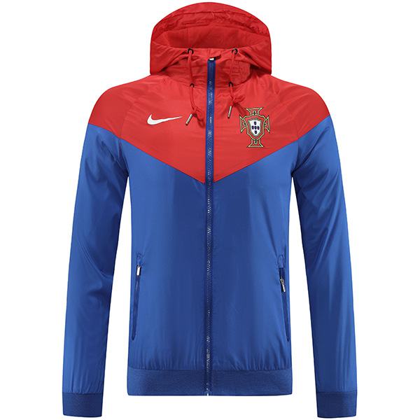 Portugal giacca a vento con cappuccio giacca da calcio abbigliamento sportivo tuta con cerniera completa blu uniforme da allenamento da uomo cappotto da calcio all'aperto 2022