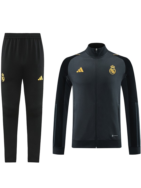 Real madrid jacket football sportswear tracksuit full zipper men's training kit dark gray outdoor soccer coat 2024