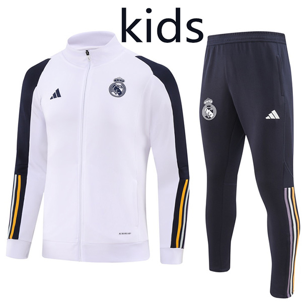 Real madrid  jacket kids kit football sportswear tracksuit white long zip youth training uniform outdoor children soccer coat 2023-2024