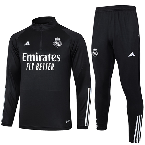 Real madrid tracksuit football sportswear black zipper-neck training uniform outdoor soccer coat 2024
