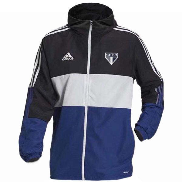 Sao Paulo giacca a vento con cappuccio giacca da calcio abbigliamento sportivo tuta cerniera completa allenamento da uomo blu kit atletico cappotto di calcio all'aperto 2022-2023