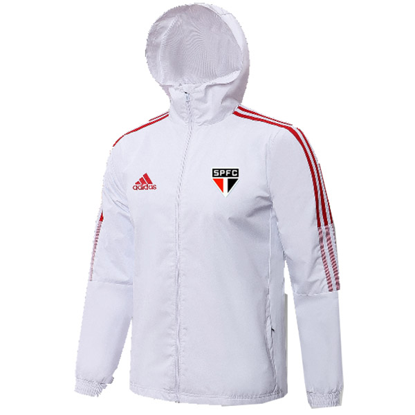Sao Paulo giacca a vento con cappuccio giacca da calcio abbigliamento sportivo tuta completa della chiusura lampo degli uomini kit di allenamento atletico calcio all'aperto cappotto bianco 2022-2023