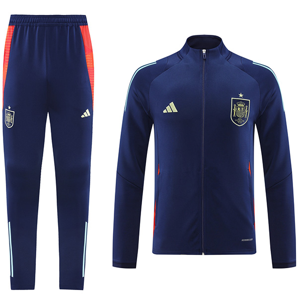 Spain giacca da calcio abbigliamento sportivo tuta con cerniera intera kit da allenamento blu scuro da uomo cappotto da calcio all'aperto 2024-2025