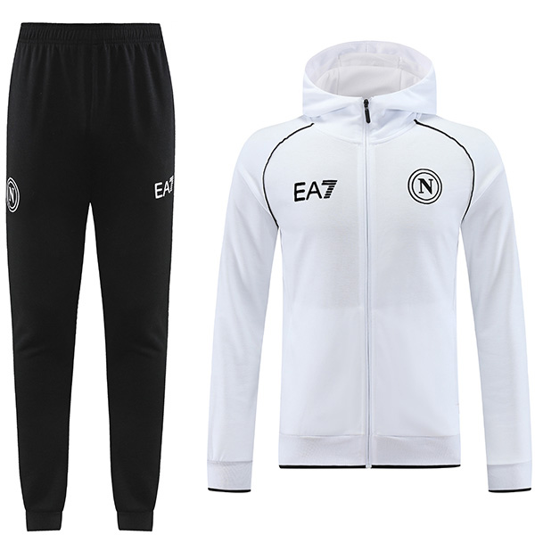 SSC napoli windbreaker hoodie jacket football sportswear tracksuit full zipper white black uniform men's training kit 2024