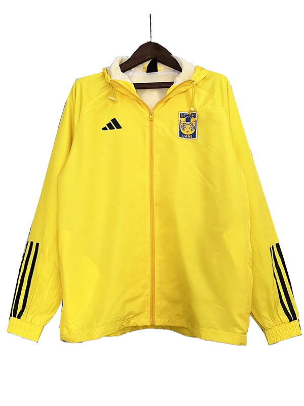 Tigres windbreaker hoodie jacket football sportswear tracksuit full zipper men's training yellow kit outdoor soccer coat 2023-2024