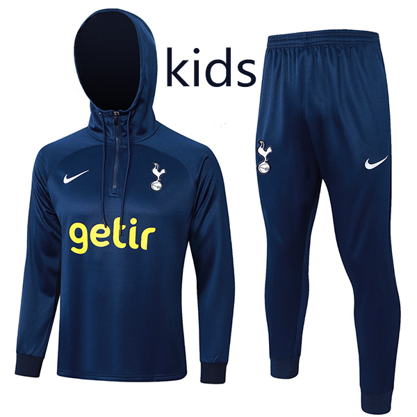 Tottenham Hotspur hoodie jacket kids kit navy football sportswear tracksuit half zipper youth training uniform outdoor children soccer coat 2023-2024