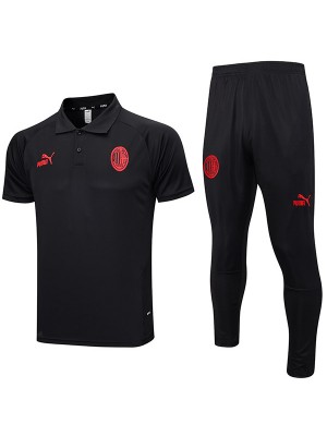 AC milan polo jersey training uniform men's black soccer sportswear football tops sports shirt 2023-2024