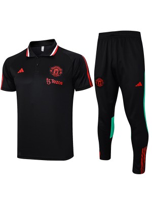 Manchester United Polo maglia allenamento uniforme da calcio maschile abbigliamento sportivo top da calcio sport camicia nera 2023-2024 