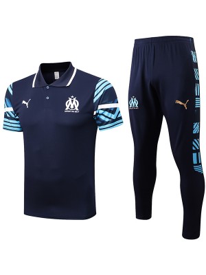 Olympique de Marseille polo maglia da calcio da uomo blu navy da calcio divisa sportiva da allenamento da allenamento 2022-2023