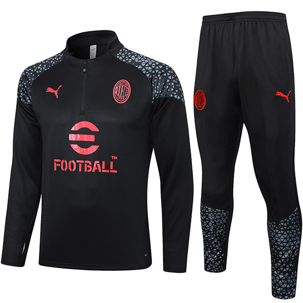 AC milan tracksuit soccer pants suit sports set half zip necked uniform men's clothes football black training kit 2023-2024