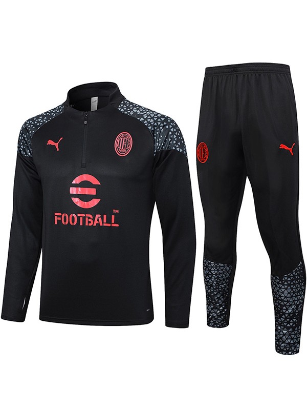 AC milan tracksuit soccer pants suit sports set half zip necked uniform men's clothes football black training kit 2023-2024