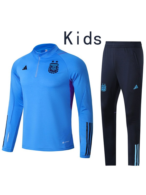 Argentina tuta per bambini kit pantaloni da calcio tuta sportiva set tacchetti con collo a cerniera uniformi giovanili bambini kit da allenamento per calcio blu mini 2022-2023