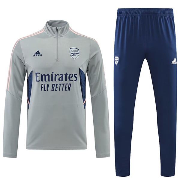 Arsenal tuta grigia pantaloni da calcio tuta sportiva set cerniera collo uniforme abbigliamento da uomo kit allenamento calcio 2022-2023