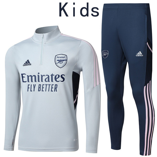 Arsenal tuta per bambini kit pantaloni da calcio tuta sportiva set tacchetti con collo a cerniera uniforme giovanile bambini calcio mini allenamento grigio kit 2022-2023