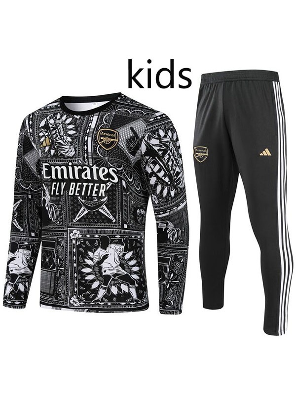 Arsenal tracksuit kids kit soccer pants suit sports set round necked cleats youth uniform children black gray football mini training kit 2024