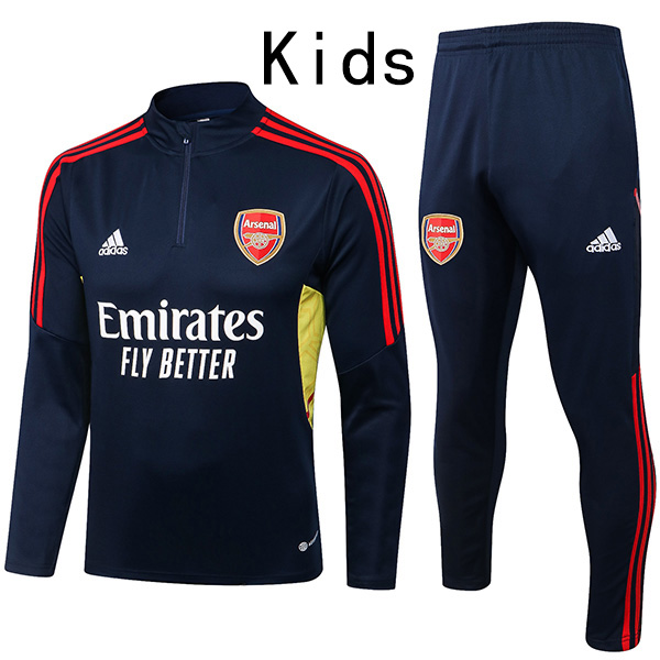 Arsenal tuta navy bambini kit pantaloni di calcio vestito di sport set cerniera tacchetti con collo uniforme giovanile bambini calcio mini kit di formazione 2022-2023