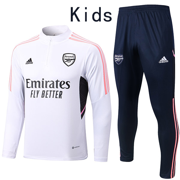 Arsenal tuta bianca kit per bambini pantaloni da calcio tuta sportiva set con cerniera tacchetti giovani uniformi per bambini calcio mini kit di allenamento 2022-2023