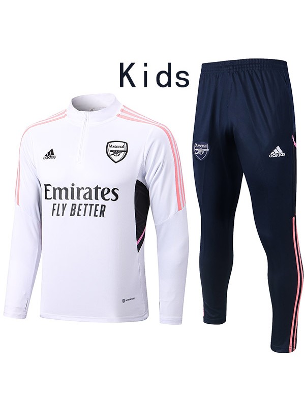Arsenal tuta bianca kit per bambini pantaloni da calcio tuta sportiva set con cerniera tacchetti giovani uniformi per bambini calcio mini kit di allenamento 2022-2023