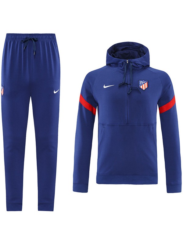 Atlético de Madrid felpa con cappuccio giacca da calcio abbigliamento sportivo tuta cerniera blu uniforme da allenamento da uomo cappotto da calcio all'aperto 2022-2023