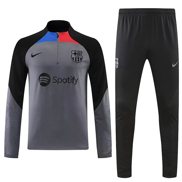 Barcelona tuta grigia pantaloni da calcio tuta sportiva set cerniera collo uniforme abbigliamento da uomo kit allenamento calcio 2022-2023