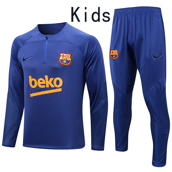 Barcelona tuta per bambini kit navy pantaloni di calcio vestito di sport set con cerniera tacchetti giovani uniforme di calcio per bambini mini kit di formazione 2022-2023