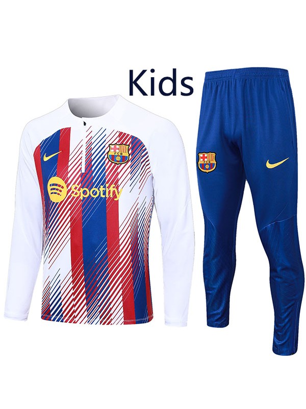 Barcelona tracksuit kids kit soccer pants suit sports set half zip necked cleats youth uniform children white red football mini training kit 2023-2024