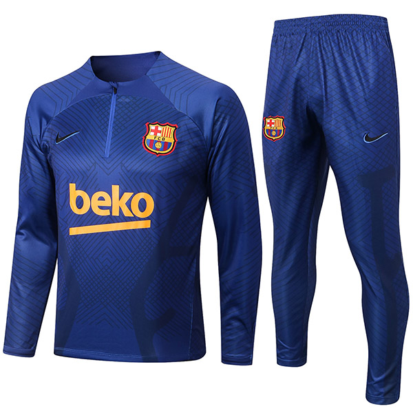 Barcelona tuta da calcio pantaloni tuta sportiva set collo uniforme da uomo blu vestiti calcio kit di allenamento 2022-2023