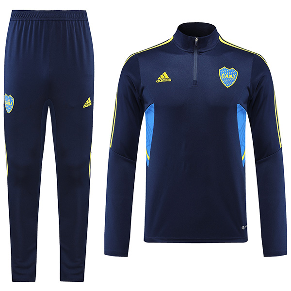 Boca tuta blu scuro pantaloni da calcio tuta sportiva set con cerniera collo uniforme abbigliamento da uomo kit allenamento calcio 2022-2023