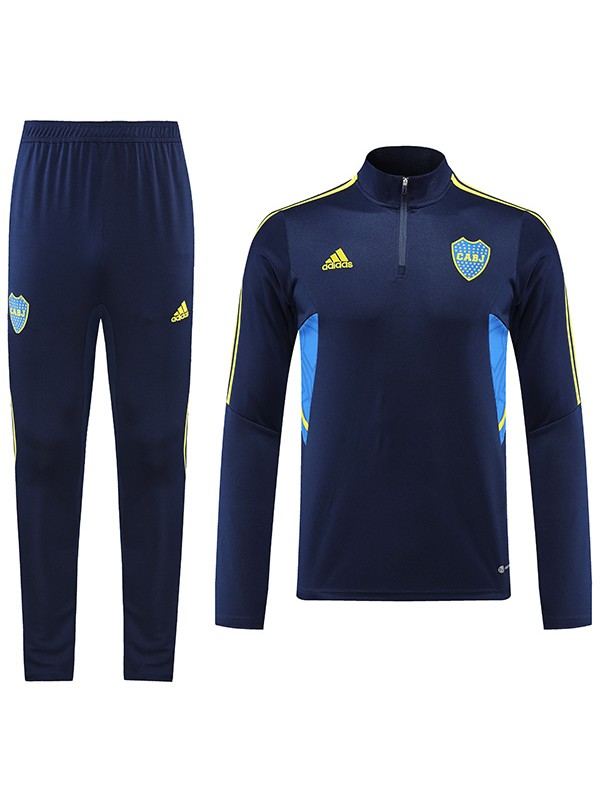 Boca tuta blu scuro pantaloni da calcio tuta sportiva set con cerniera collo uniforme abbigliamento da uomo kit allenamento calcio 2022-2023