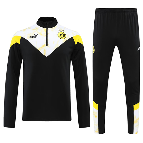Borussia Dortmund nero pantaloni di calcio tuta sportiva set con cerniera collo uniforme abbigliamento da uomo kit di allenamento di calcio 2022-2023