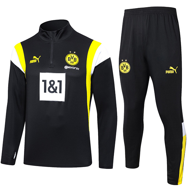 Borussia Dortmund tracksuit soccer pants suit sports set half zip necked uniform men's black clothes football training kit 2023-2024