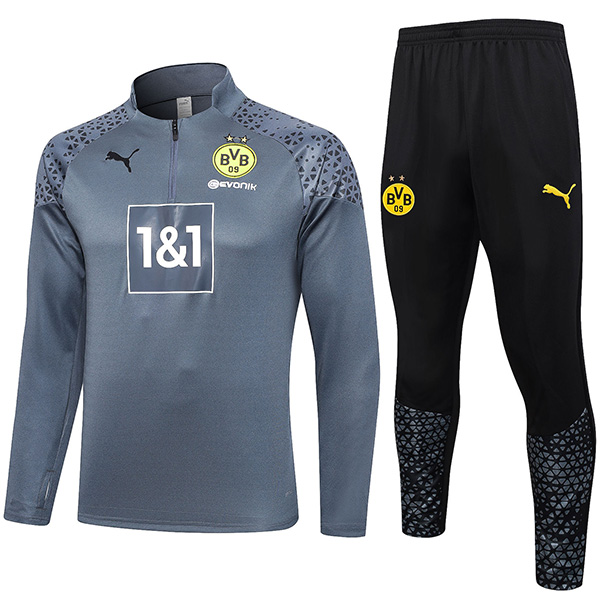 Borussia Dortmund tracksuit soccer pants suit sports set half zip necked uniform men's clothes football gray black training kit 2023-2024