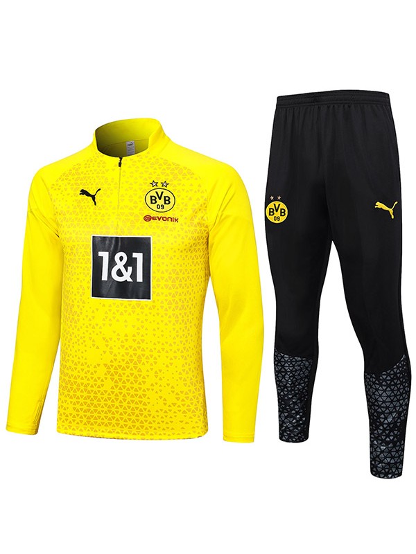 Borussia Dortmund tracksuit soccer pants suit sports set half zip necked uniform men's clothes football training yellow black kit 2023-2024