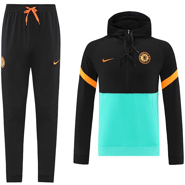Chelsea felpa con cappuccio giacca da calcio abbigliamento sportivo tuta con cerniera kit da allenamento da uomo cappotto da calcio all'aperto nero blu 2022-2023
