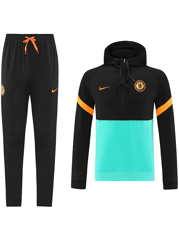 Chelsea felpa con cappuccio giacca da calcio abbigliamento sportivo tuta con cerniera kit da allenamento da uomo cappotto da calcio all'aperto nero blu 2022-2023