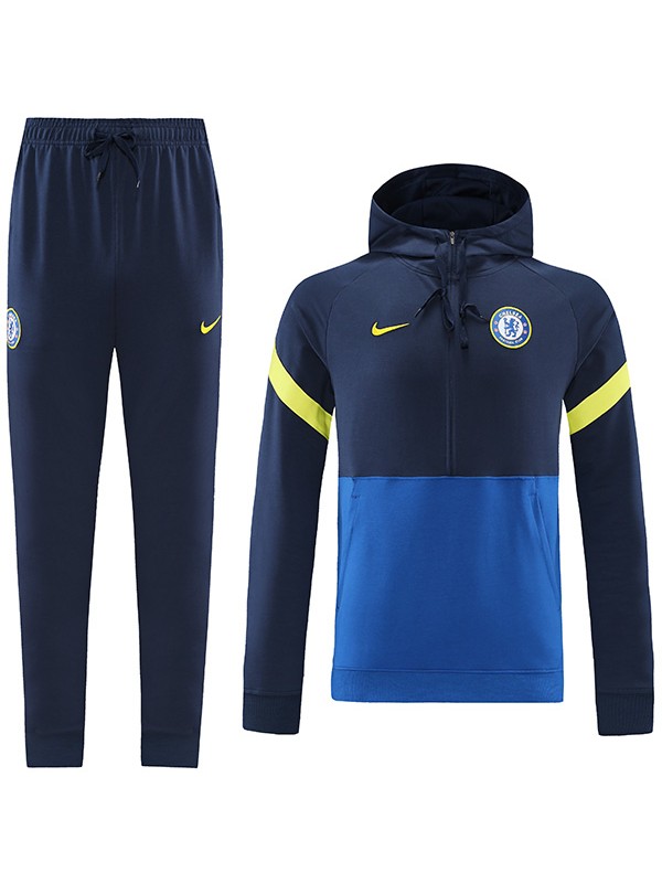 Chelsea felpa con cappuccio giacca da calcio abbigliamento sportivo tuta con cerniera kit da allenamento da uomo cappotto da calcio all'aperto blu 2022-2023