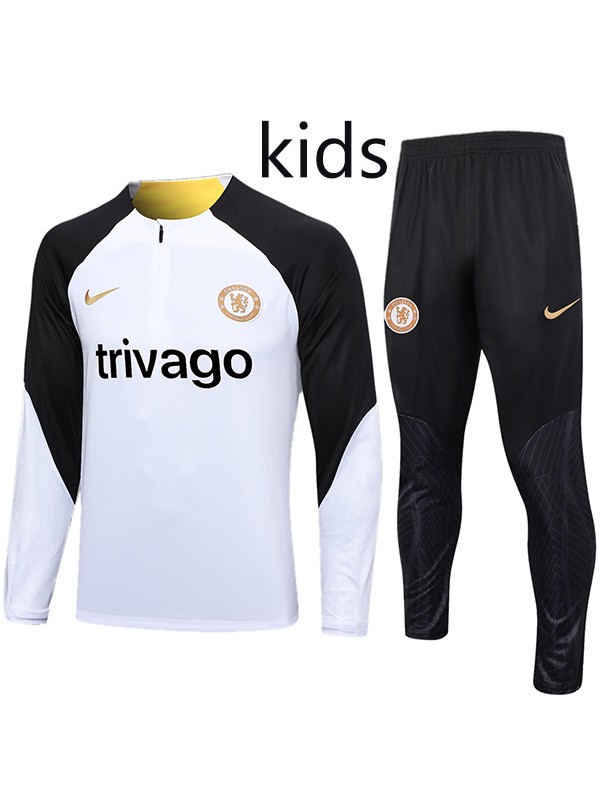 Chelsea tracksuit kids kit soccer pants suit sports set half zip necked cleats youth uniform children white black football mini training kit 2024