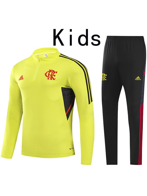 Flamengo tuta per bambini kit giallo pantaloni di calcio tuta sportiva set con cerniera tacchetti gioventù uniforme bambini calcio mini kit di allenamento 2022-2023