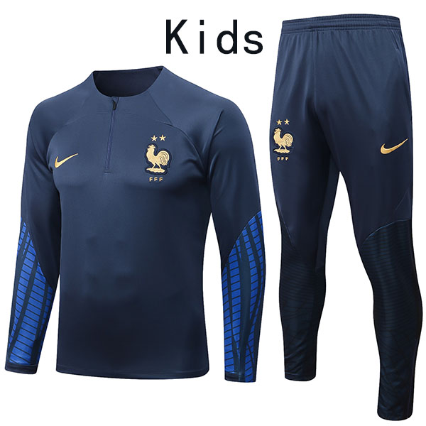 France bambini kit pantaloni da calcio tuta sportiva set tacchetti con cerniera blu navy uniforme giovanile bambini calcio mini kit di allenamento 2022