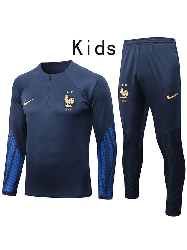 France bambini kit pantaloni da calcio tuta sportiva set tacchetti con cerniera blu navy uniforme giovanile bambini calcio mini kit di allenamento 2022