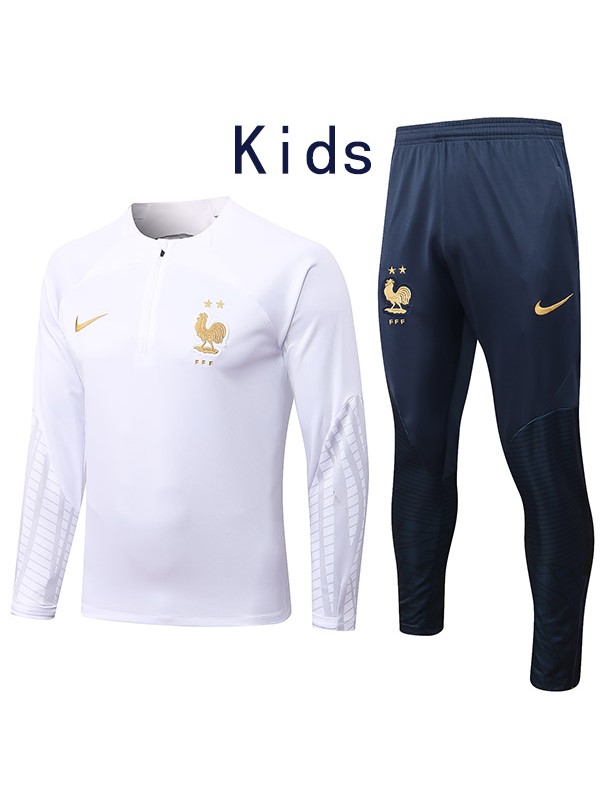 France bambini kit pantaloni da calcio tuta sportiva set tacchetti con cerniera bianca uniforme giovanile bambini calcio mini kit di allenamento 2022