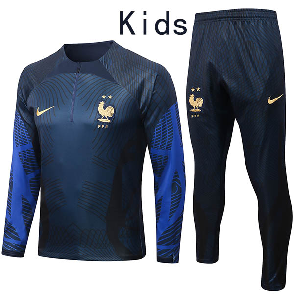 France tuta blu navy bambini kit pantaloni di calcio tuta sportiva set con cerniera tacchetti gioventù uniforme bambini calcio mini kit di allenamento 2022