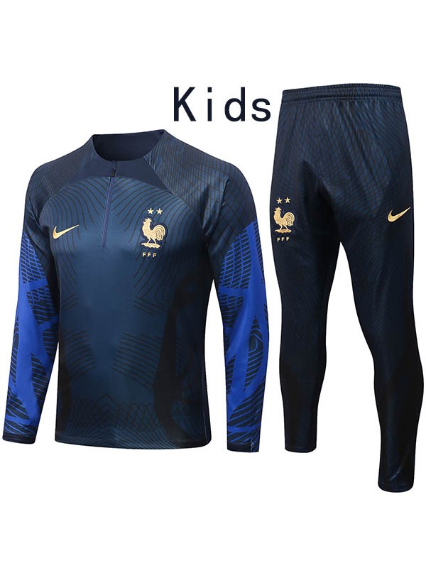 France tuta blu navy bambini kit pantaloni di calcio tuta sportiva set con cerniera tacchetti gioventù uniforme bambini calcio mini kit di allenamento 2022