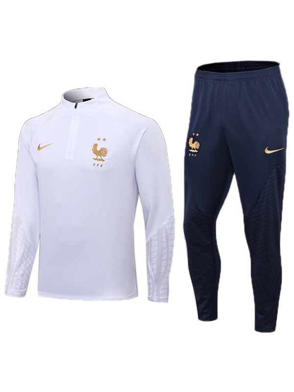 Francia tuta bianca pantaloni da calcio tuta sportiva set cerniera collo uniforme abbigliamento da uomo kit allenamento calcio 2022-2023