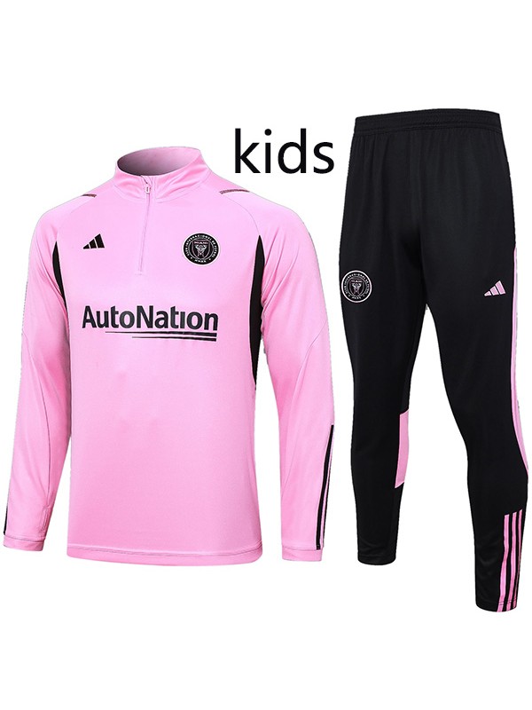 Inter miami tracksuit kids kit soccer pants suit sports set half zip necked cleats youth uniform children pink black football mini training kit 2023-2024