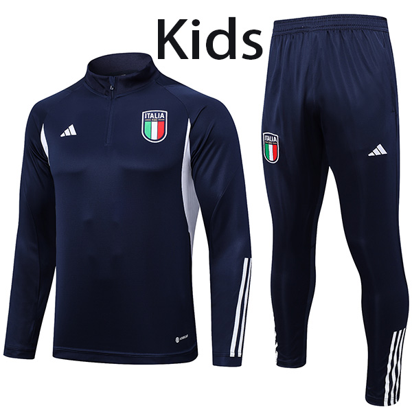 Italy tuta per bambini kit pantaloni da calcio tuta sportiva set tacchetti con collo a cerniera uniformi giovanili bambini navy mini kit di allenamento per il calcio 2023-2024